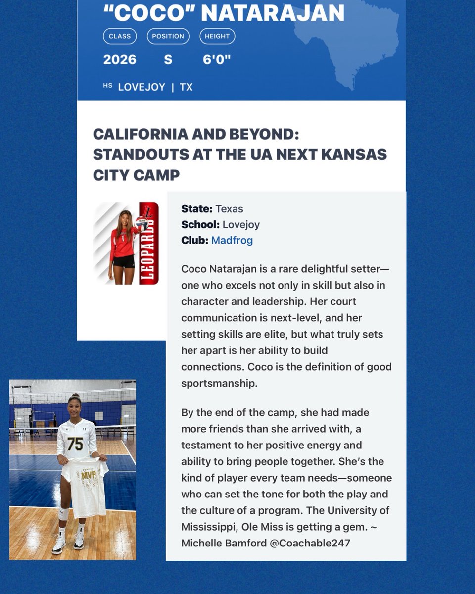 Coco Natarajan (@coconatarajan) on Twitter photo Thank you <a href="/PrepDigCA/">Prep Dig California</a> for the kind words. Grateful for the opportunity to attend another <a href="/uanextvball/">AllAmericaVB</a> invite camp and honored to be named an MVP of the Kansas City camp. Thank you <a href="/PrepDigCA/">Prep Dig California</a> for the kind words. Grateful for the opportunity to attend another <a href="/uanextvball/">AllAmericaVB</a> invite camp and honored to be named an MVP of the Kansas City camp.
