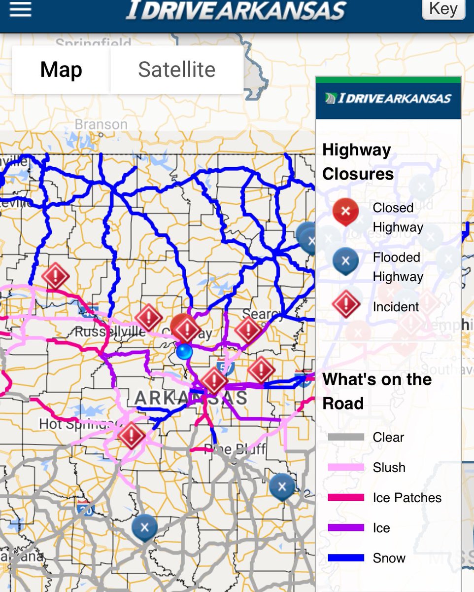 I-40 eastbound at Carlisle is closed due to jacknifed tractor trailer. 

Numerous other wrecks have been reported on central Arkansas roadways. 

Icy roadways now extend down into Hot Spring, Grant, and Jefferson counties!