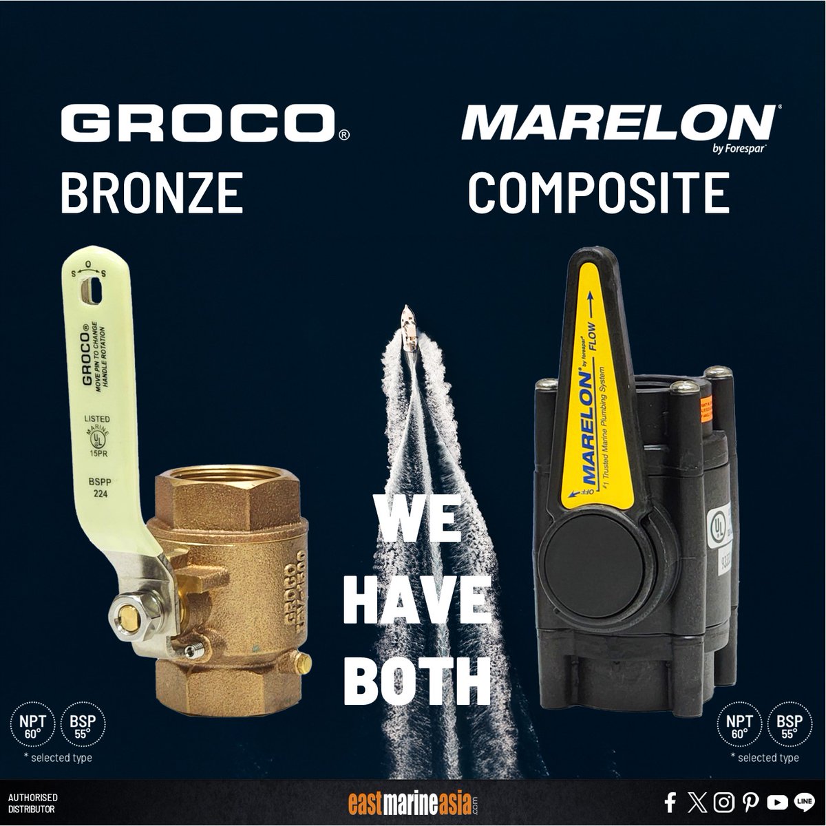 eastmarineasia's tweet photo. YOUR GO-TO FOR MARINE PLUMBING FITTINGS
WE HAVE BOTH!!! #GROCO BRONZE &amp; #FORESPAR MARELON COMPOSITE

🏃 Get yours at 🛒 #EastMarineAsia or buy it online at
✅ GROCO https://t.co/KoUGptkJJk
✅ FORESPAR https://t.co/BqkRfX6Nev https://t.co/2UBeTjLwVw