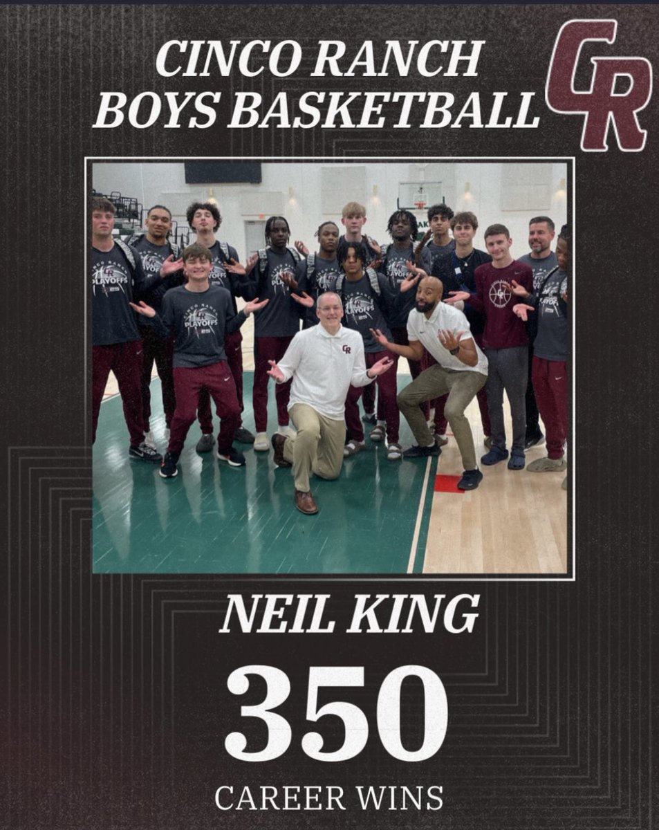 With tonight’s playoff victory Cinco Ranch Head Coach Neil King earns his 350th career win as a head coach!