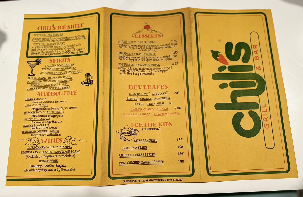 Finalllly found a Chili's Grill &amp; Bar menu from 1987 (year I was born) 💕🌶️🫶🏼 #ChilisLove