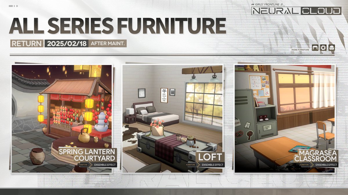 Dear Professor,
All Series Furniture will be available in the shop after maintenance on February 18th.

#NeuralCloud