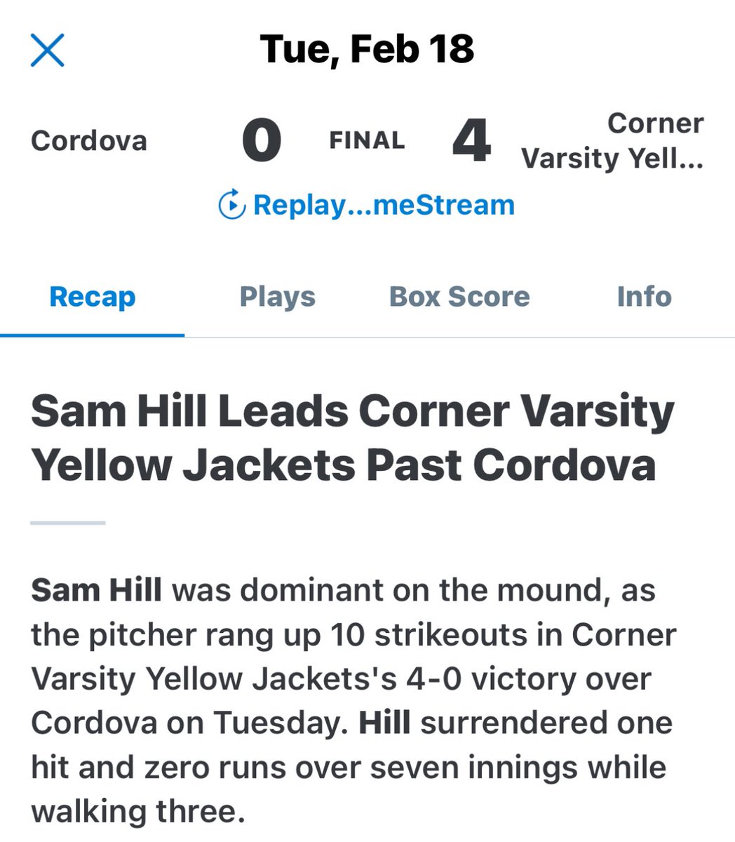 Great win today!! <a href="/Corner_Baseball/">Corner Baseball</a>
