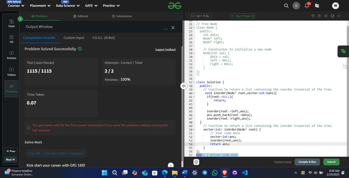 itz_manuv's tweet image. Day 85 of the #GFG160 Challenge is here! Continuing my exciting journey of 160 days dedicated to sharpening problem-solving skills and tackling challenges on GeeksforGeeks💻📷
@geeksforgeeks
gfgcdn.com/tu/TV3 #gfg160 #geekstreak2024 #codinglife