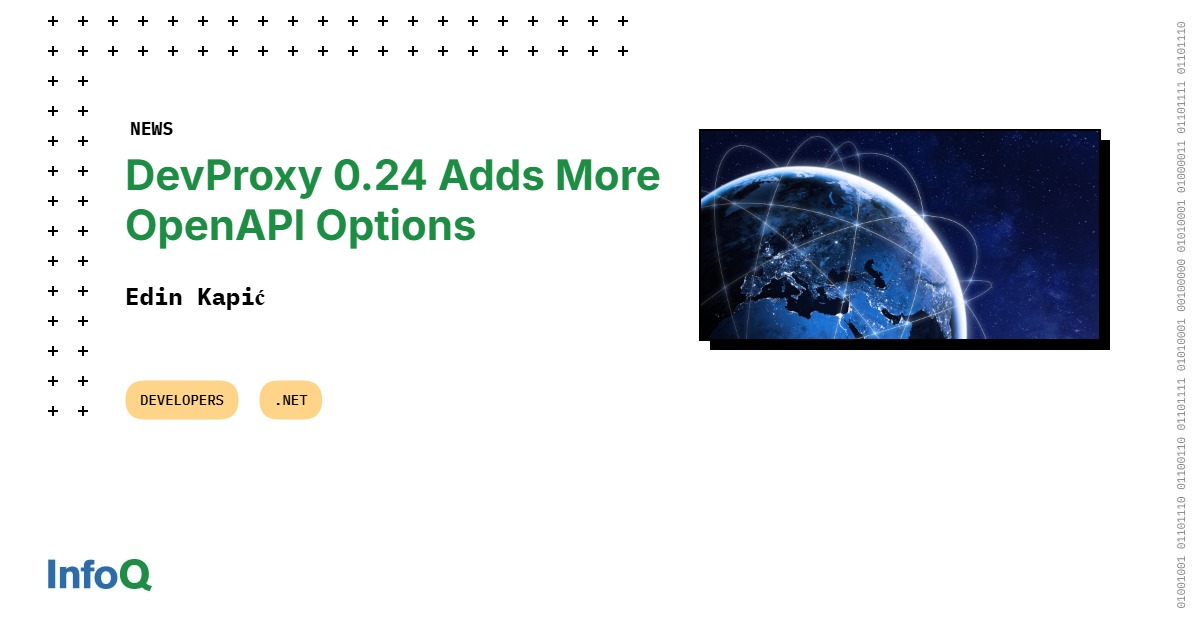 InfoQ's tweet image. #DevProxy 0.24 is here!
The new version improves its compatibility with different #OpenAPI specifications and adds a few improvements for daily tasks.
Dive into the details on #InfoQ 👉 bit.ly/42Xuyth
#dotnet #SoftwareDevelopment #Microsoft