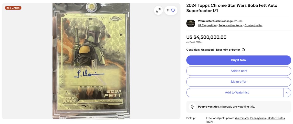 TalksChrome's tweet image. 4.5 million for this card is wild, but wilder is that it&apos;s IN THREE CARTS.