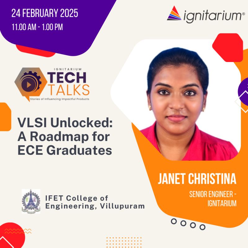 ignitarium's tweet image. HAPPENING NEXT WEEK&amp;gt;&amp;gt;&amp;gt;

🎯 Our Senior #PhysicalDesign expert, Janet . is giving a #techtalk at IFET COLLEGE OF ENGINEERING next week! 

#ignitariumtechtalks #sparkon #techtalk