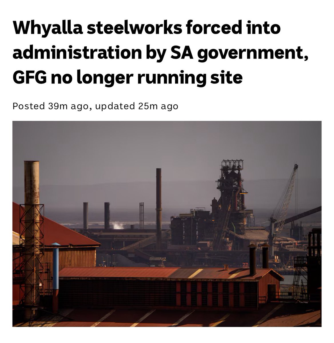 Whyalla is essential to our sovereign steel making capability. We need a long term industry plan - and short term protection for workers &amp; local creditors. Any further public $$ should result in public equity. Time for public investment to build a steel industry supply chain.