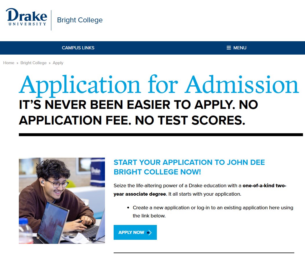 NO APPLICATION FEE.
NO TEST SCORES. 
NO AGE LIMIT. 
FAMILY OK! 
DEADLINE: JUNE 1.
 Here’s everything you need to know 👇🏾

Drake University: No Application Fee for International Students!
