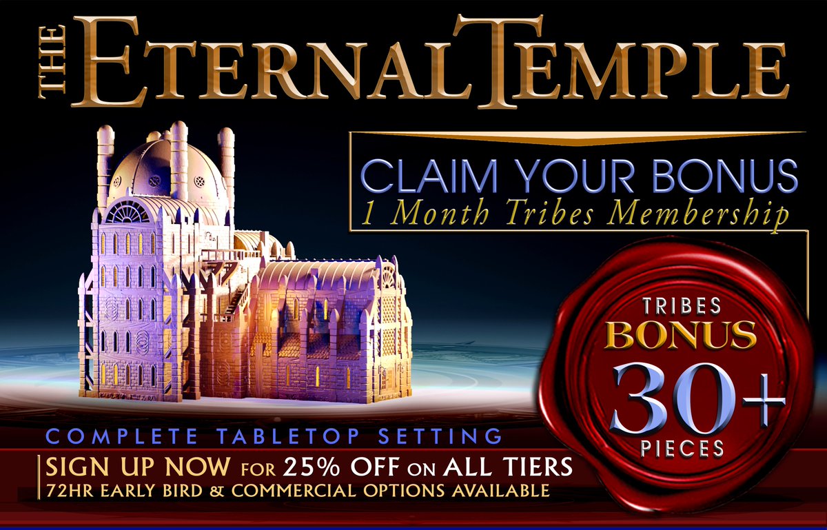 The Eternal Temple is coming soon!
Sign up today and get a 25% discount on your pledge!

myminifactory.com/frontier/the-e…

The Eternal Temple is a complete 3D printable tabletop setting, ideal for 28/32mm fantasy tabletop gaming.

#3Dprinting #ttrpg #tabletop #printedminis #rpg