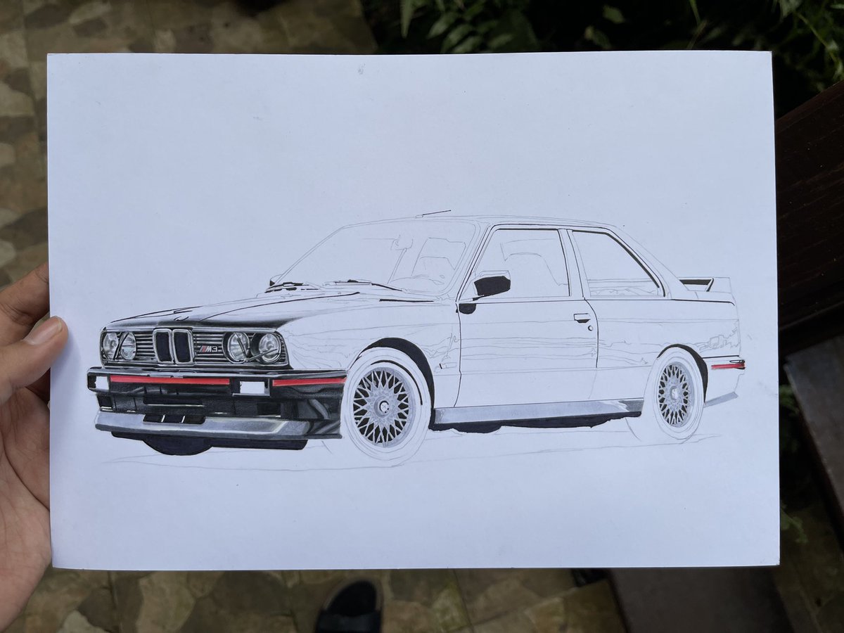 My 4th BMW drawing 🕺🏻
BMW M3 E30 
Pencils, markers, and ink on paper.
#bmw