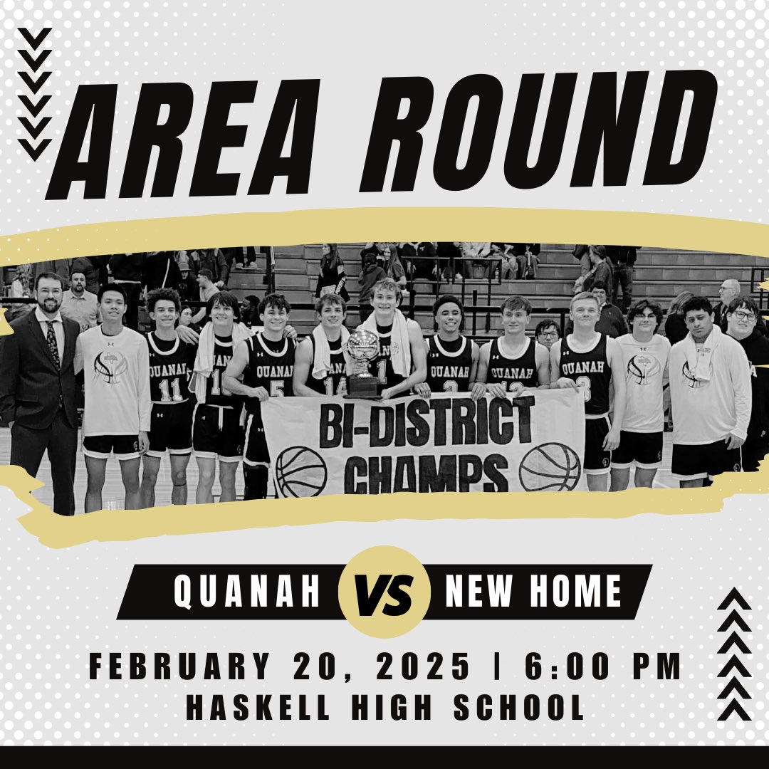 Area Round Information 🏆
📅 Thursday, February 20th
🏀 Quanah vs #5 New Home
📍@ Haskell, TX
🕰️ 6:00 PM
🏆 Quanah will be the home team!
<a href="/hoopinsider/">Hoopinsider</a> <a href="/KfdxTobin/">Tobin McDuff</a> <a href="/Hull_TRN/">Jonathan Hull</a> <a href="/STBA_TX/">STBA-TX.com</a> <a href="/940Gameday/">940 Gameday</a> <a href="/KaleSteed/">Kale Steed</a>