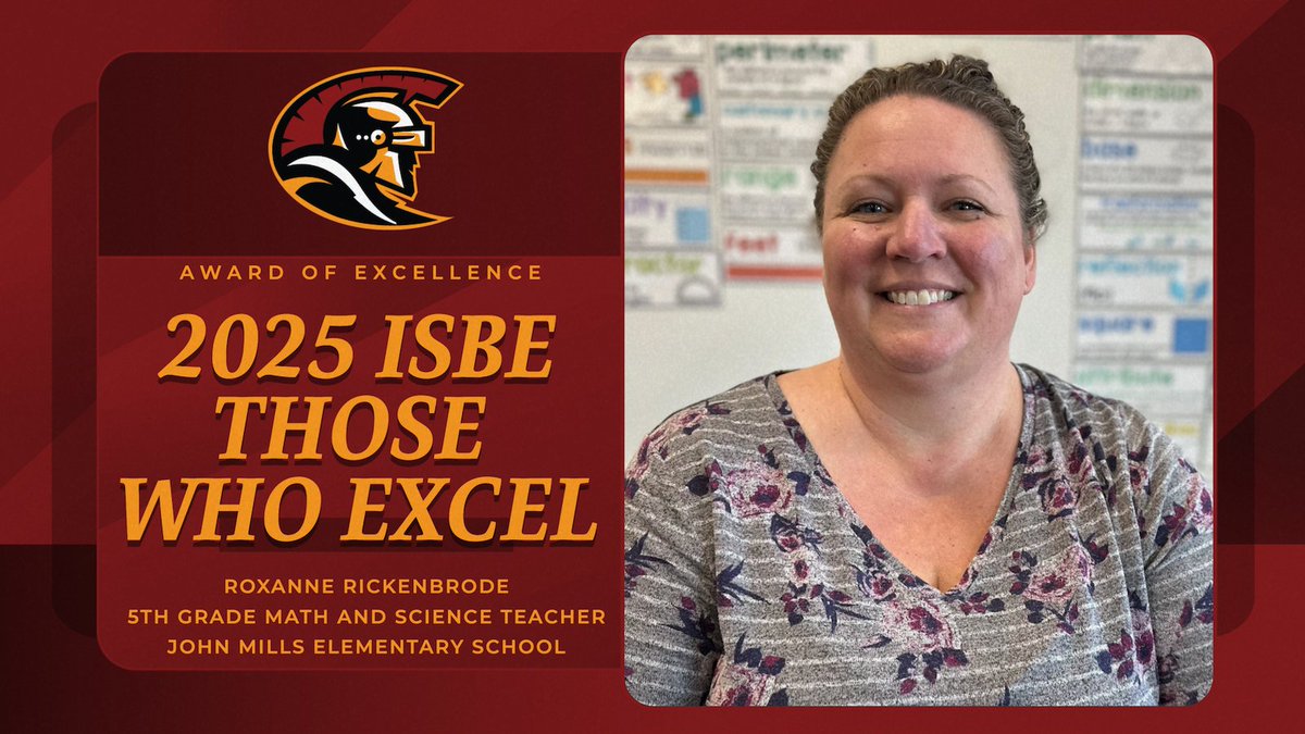 jm401_trojans's tweet photo. Congratulations to John Mills Elementary School 5th grade math and science teacher Roxanne Rickenbrode on receiving ISBE's Award of Excellence in the 2025 Those Who Excel program! You can read more about Ms. Rickenbrode and our other honorees here:
https://t.co/Ms4URUZ42t https://t.co/peWjEqfxh8