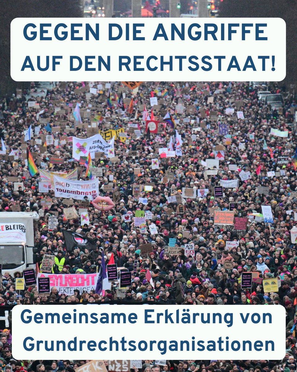 Grundrechtekomitee grundrechtekomitee.bsky.social (@grundrechte1) on Twitter photo Das Grundrechtekomitee und fünf weitere Organisationen kritisieren die Angriffe auf den demokratischen Rechtsstaat im Bundestagswahlkampf.
Gemeinsame Erklärung von <a href="/grundrechte1/">Grundrechtekomitee grundrechtekomitee.bsky.social</a>|komitee, <a href="/rav_gs/">RAV</a>, <a href="/NeueRichter/">Neue Richtervereinigung e.V.</a>, <a href="/pmjb_official/">Postmigrantischer Jurist*innenbund</a> , <a href="/VDJinfo/">VDJ</a> und <a href="/humunion/">Humanistische Union</a>.
buff.ly/4i3W8cD Das Grundrechtekomitee und fünf weitere Organisationen kritisieren die Angriffe auf den demokratischen Rechtsstaat im Bundestagswahlkampf.
Gemeinsame Erklärung von <a href="/grundrechte1/">Grundrechtekomitee grundrechtekomitee.bsky.social</a>|komitee, <a href="/rav_gs/">RAV</a>, <a href="/NeueRichter/">Neue Richtervereinigung e.V.</a>, <a href="/pmjb_official/">Postmigrantischer Jurist*innenbund</a> , <a href="/VDJinfo/">VDJ</a> und <a href="/humunion/">Humanistische Union</a>.
buff.ly/4i3W8cD