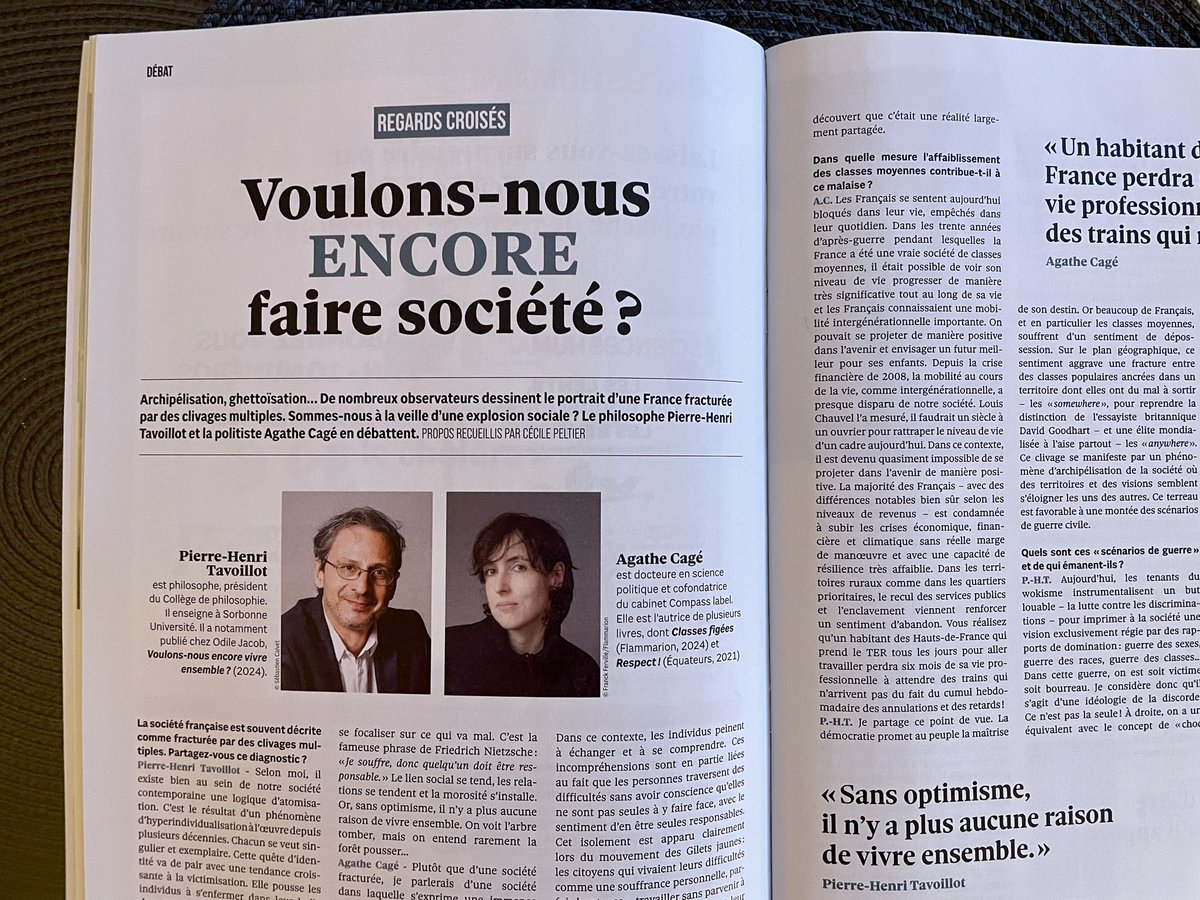 Voulons-nous encore faire société ? Question posée à Pierre-Henri Tavoillot &amp; à Agathe Cagé : Dans notre société s’exprime un immense besoin de considération, de reconnaissance, de liens d’affection, c’est-à-dire de relations sociales, amicales face à une épidémie de solitude.
⤵️