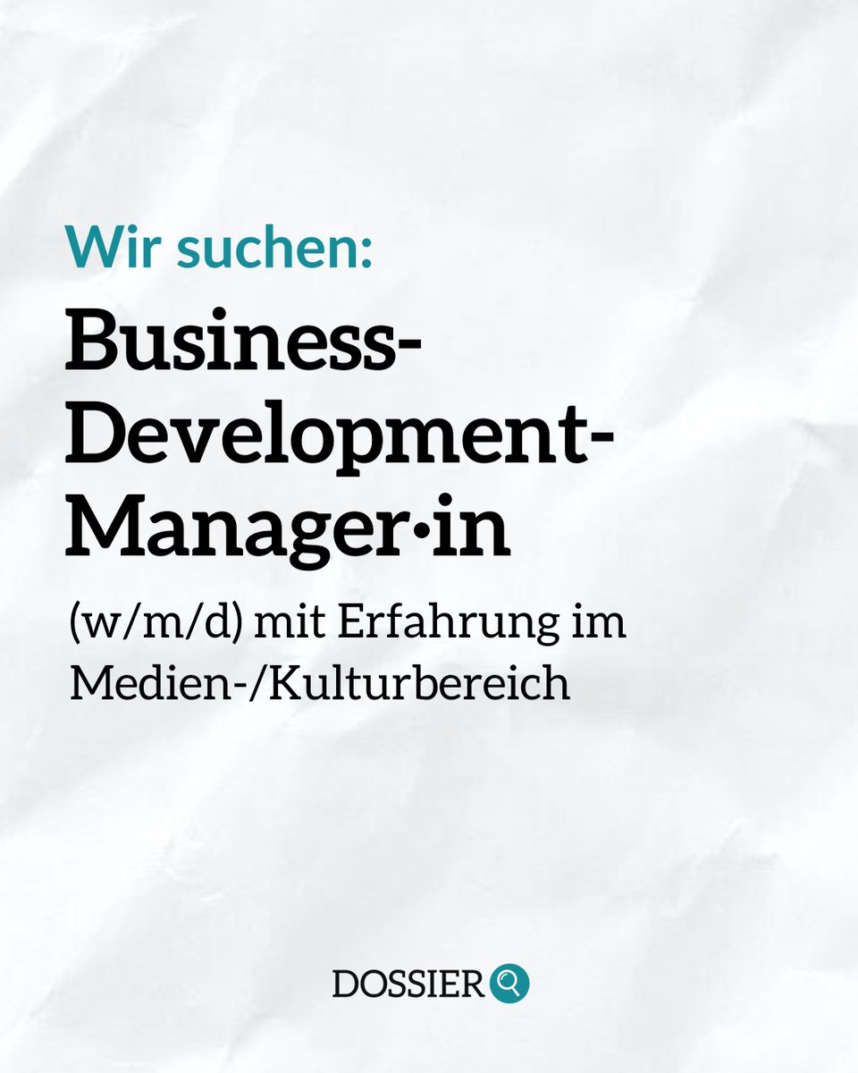 Wir suchen eine·n Business-Development-Manager·in mit Expertise im Medien- und Kulturbereich für die geschäftliche Weiterentwicklung unserer Organisation und die Vermarktung unserer Medienangeboten – insbesondere von unseren Bühnenproduktionen: crowdfunding.dossier.at/index.php?id=2…