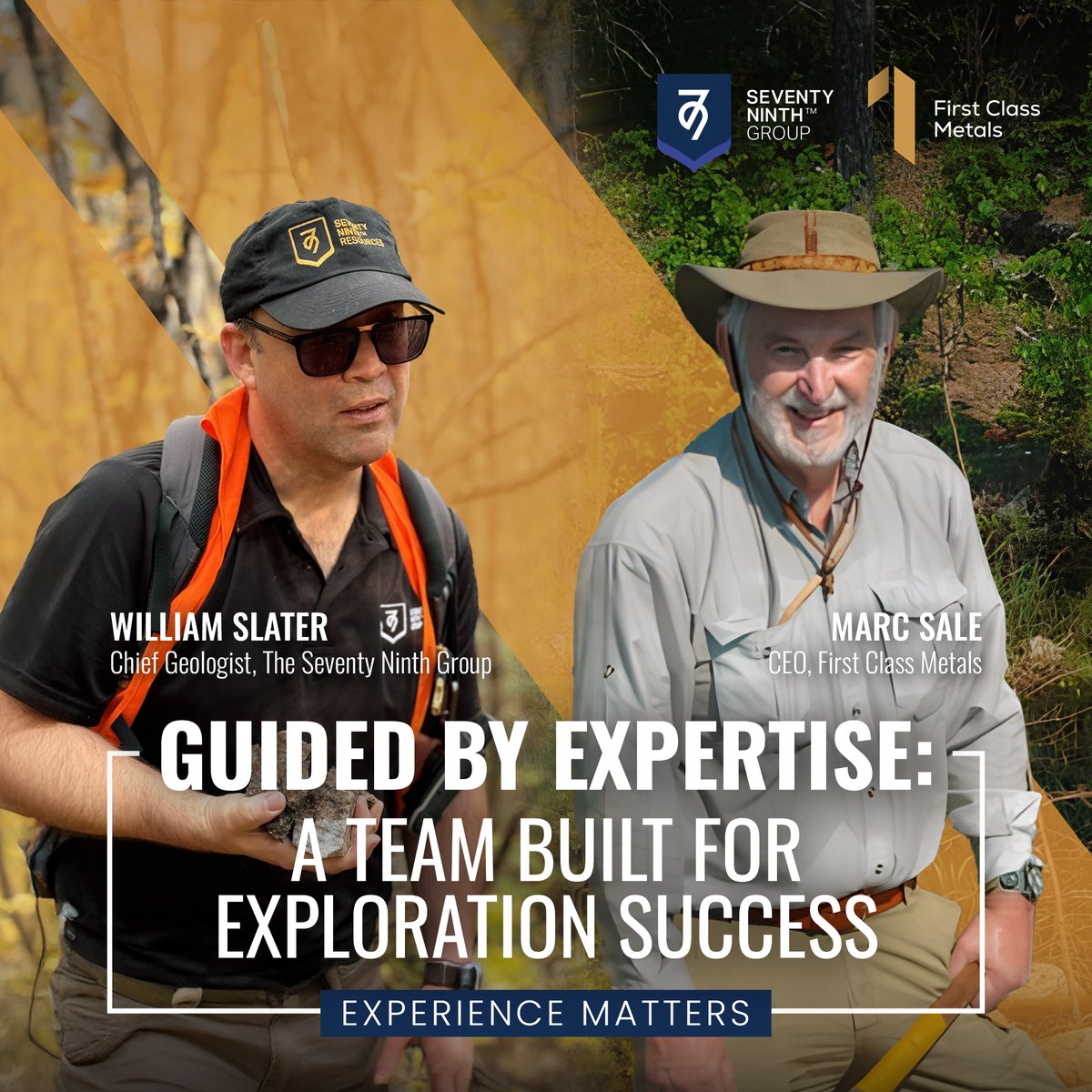 𝗚𝘂𝗶𝗱𝗲𝗱 𝗯𝘆 𝗲𝘅𝗽𝗲𝗿𝘁𝗶𝘀𝗲: 𝗔 𝘁𝗲𝗮𝗺 𝗯𝘂𝗶𝗹𝘁 𝗳𝗼𝗿 𝗲𝘅𝗽𝗹𝗼𝗿𝗮𝘁𝗶𝗼𝗻 𝘀𝘂𝗰𝗰𝗲𝘀𝘀

With a team of experienced professionals, First Class Metals and The Seventy Ninth Group share a vision for excellence in mineral exploration.

First Class Metals’ 𝗖𝗘𝗢,