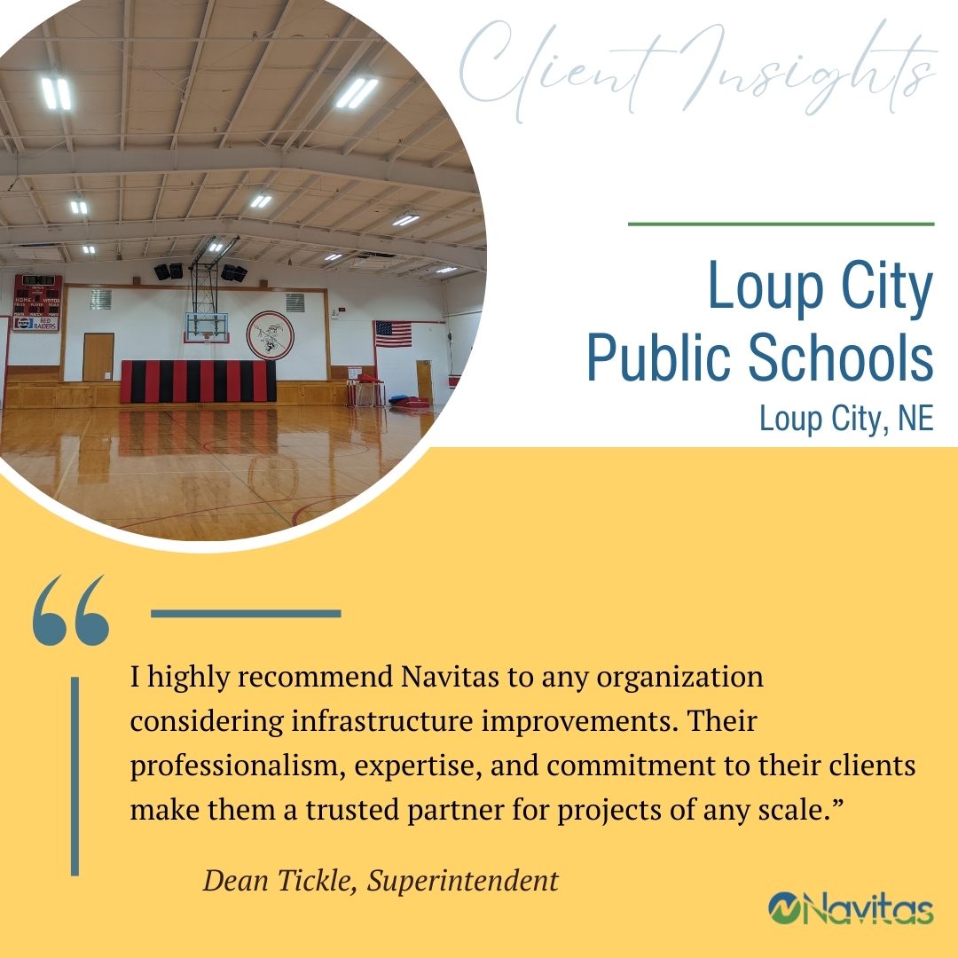 Navitas is a trusted partner for any organization seeking reliable infrastructure solutions.

Navitas played a key role in the successful completion of a $3.8M upgrade to Loup City Public Schools, including improvements to control systems, HVAC, lighting, and more.

See what Dean