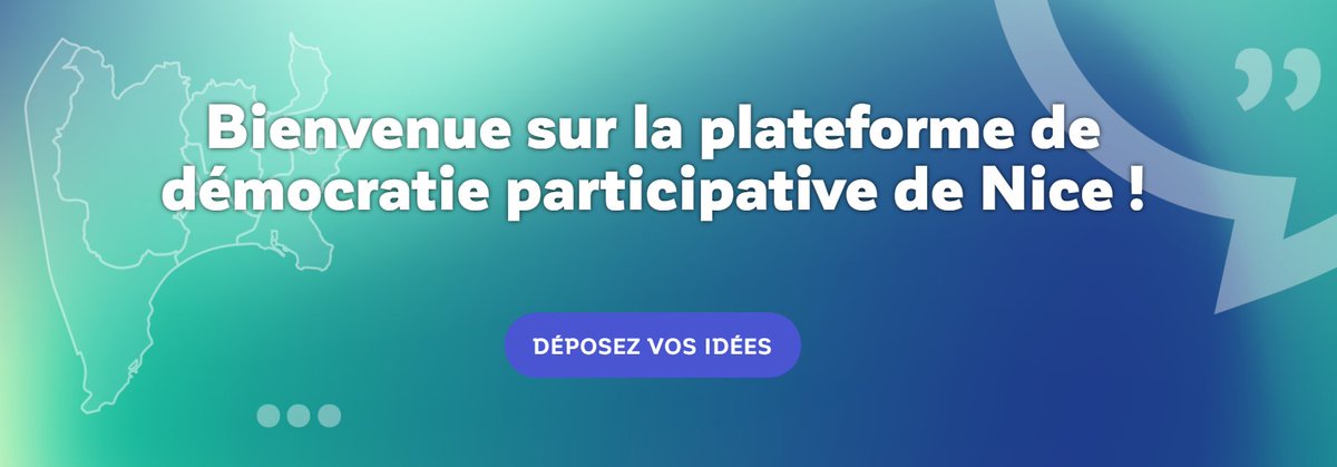 La <a href="/VilledeNice/">Ville de Nice</a> lance sa plateforme participative : 

💡 Proposez des idées pour le futur de vos quartiers
✅ Votez lors de consultations publiques
📆 Suivez les rencontres locales à venir

À vos idées pour Nice Écovallée ! 🌍

👉 jeparticipe.nice.fr