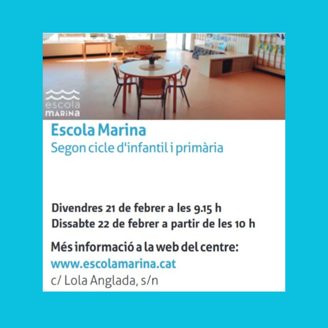 Aquest cap de setmana portes obertes a l'escola Marina!
🏫Coneix les instal·lacions i el projecte educatiu de l'escola lc.cx/aGSBdZ
#preinscripcions #montgat