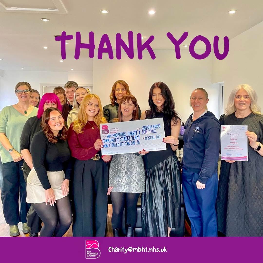 UHMB Integrated Community Stroke Team (@uhmbicst) on Twitter photo 💜Thank you💜
A huge thank you to Salon 16 in Kendal who supported stroke therapy by raising a whopping £3500 for <a href="/bayhospitals/">Bay Hospitals Charity</a>!!!
Thank you to everyone who participated, supported, and contributed. Your kindness and enthusiasm has truly made a difference. 💜 💜Thank you💜
A huge thank you to Salon 16 in Kendal who supported stroke therapy by raising a whopping £3500 for <a href="/bayhospitals/">Bay Hospitals Charity</a>!!!
Thank you to everyone who participated, supported, and contributed. Your kindness and enthusiasm has truly made a difference. 💜