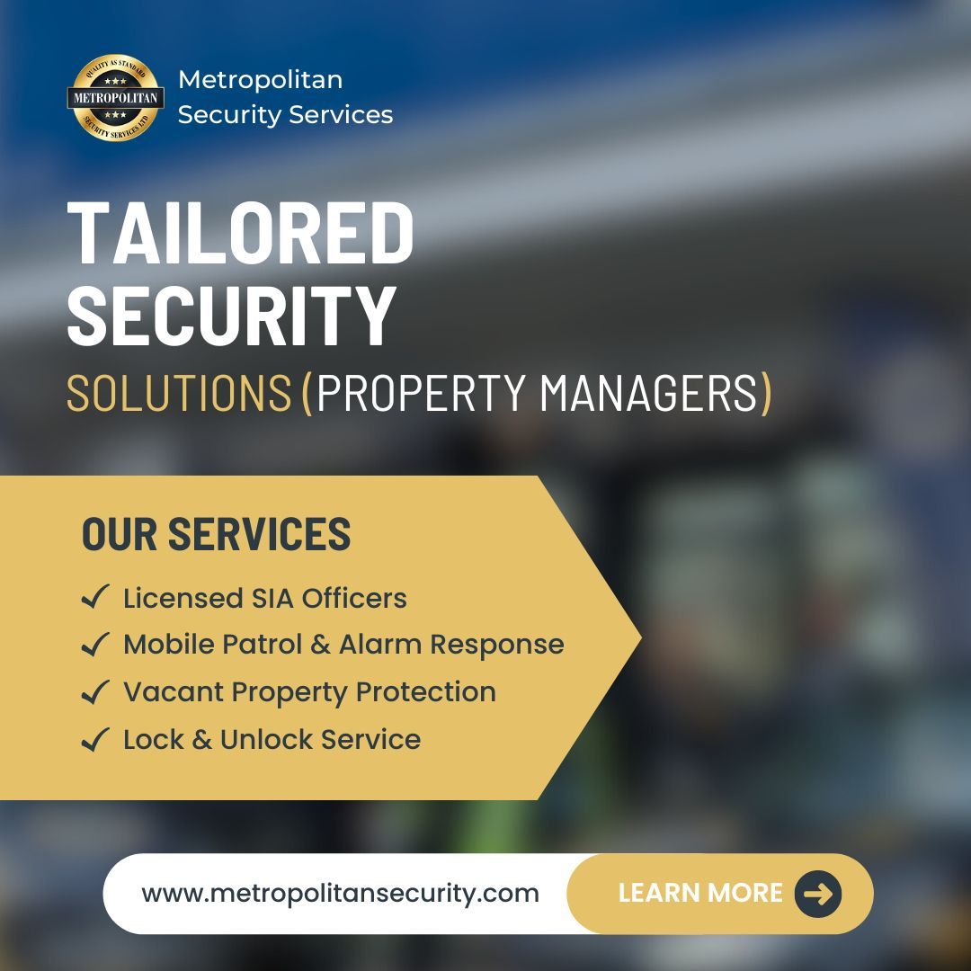 MetropolitanSS2's tweet image. At Metropolitan Security Services, we understand the unique security needs of Property Management Companies, Housing Associations, Facility Managers, Colleges, Universities, and Community Groups. 

We can help.

#UKSecuritySolutions