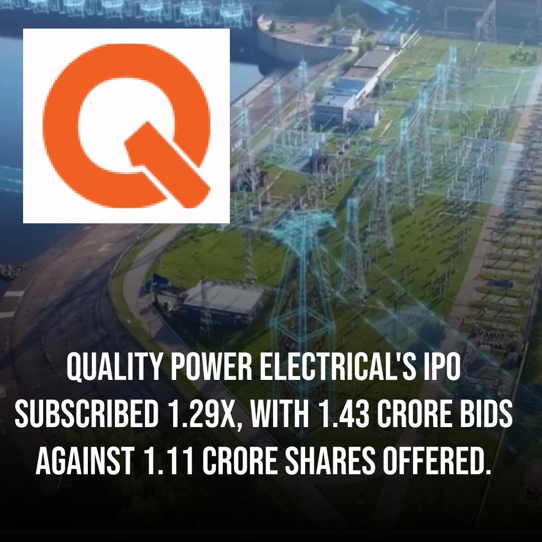 CapitalMarket17's tweet photo. Quality Power Electrical Equipments IPO Subscribed 1.29 Times on Closing Day
Like | Share | Follow | Comment For Daily Updates.
https://t.co/YJjldO3Pnt
#QualityPowerIPO #IPOUpdate #StockMarket https://t.co/DLmuZhIXyO