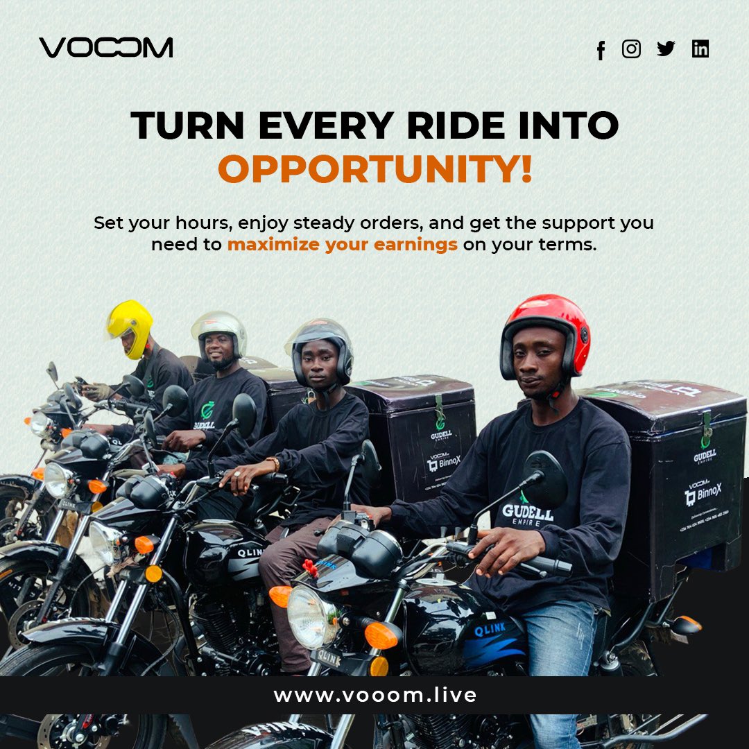 VooomAi's tweet photo. Drive on your terms, earn on your schedule! 

Set your hours, enjoy steady orders, and maximize your earnings with every ride.

To get a delivery bike, contact: 08061169507 

Rush now, It’s a limited offer !!!

#vooom #AbujaTwitterCommunity #lagos #realestate #ChampionsTrophy https://t.co/UWgrS4XYVW