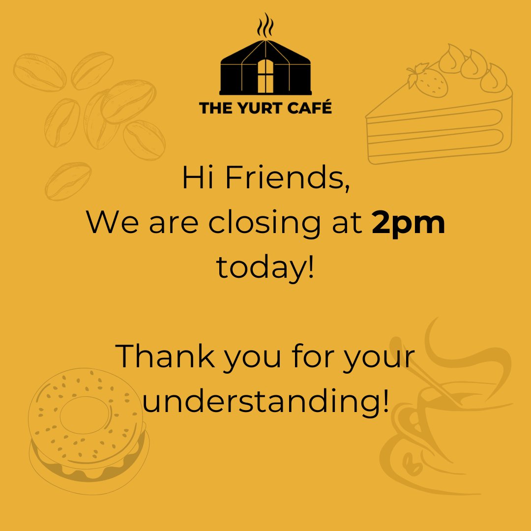 Hey Friends, just a heads up, we're closing at 2pm today. 
Thanks for your understanding🙃