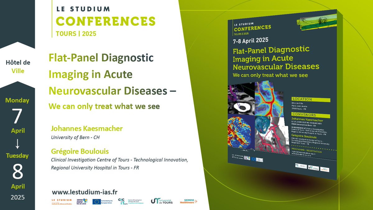[LE STUDIUM Conference]      

Don't miss this opportunity to take part in the 'Flat-Panel Diagnostic Imaging in Acute Neurovascular Diseases – We can only treat what we see' conference !      

📅26 - 28 May 2025 
📍Hôtel de Ville de Tours

Registration : urlr.me/ESPCdT