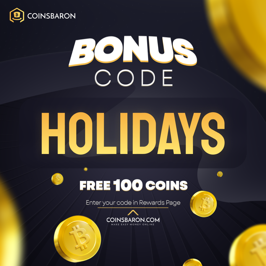 CODE DROP🔥

We have a small surprise for you. 100 coins for the first 100 people!💯

What to do to get it? 🎯

Just two steps:
1️⃣ Go to the website and register through this link -> coinsbaron.com
2️⃣ In the rewards tab, enter the code: „HOLIDAYS”

Enjoy! 🎁

#promocode