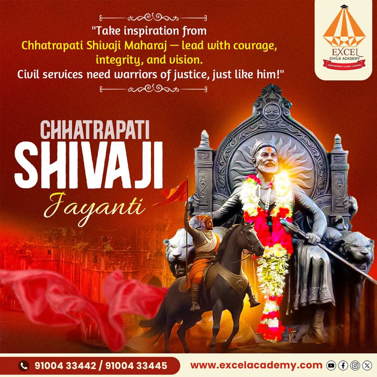 On this Glorious day, we celebrate the birth anniversary of Chhatrapati Shivaji Maharaj, the embodiment of courage, wisdom and leadership. His vision of swarajya and his fearless battles continue to inspire generations #ShivajiJayanti #chhatrapatishivaji #JaiShivaji #ExcelAcademy