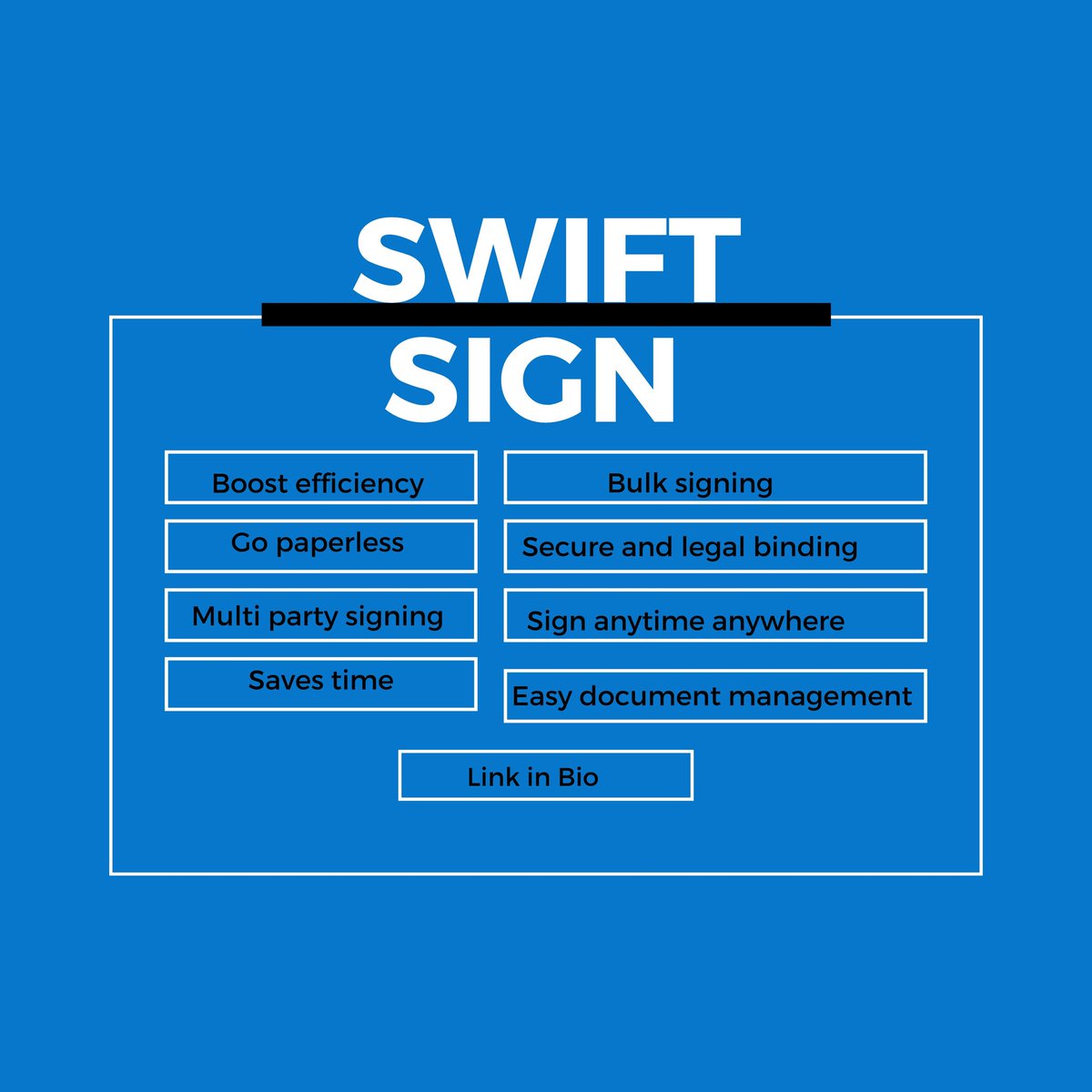 swiftsign's tweet image. Ditch paperwork hassles! 8 reasons to choose Swift Sign:

•Save time
•Boost efficiency
•Go paperless
•Secure &amp;amp; legally binding
•Bulk signing
•Multi-party signing
•Mobile-friendly
•Easy document management

Try Swift Sign today! #SwiftSign #GoPaperless #SignAnywhere