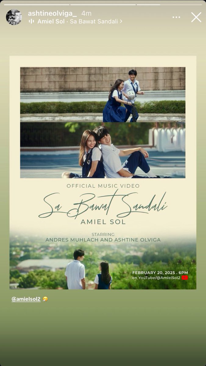 abellumes's tweet image. so proud of my parents. 🥹

Sa Bawat Sandali MV, starring #AshtineOlviga and #AndresMuhlach on Feb. 20, 6pm! 🫶🏻