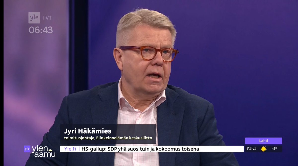 EK (@elinkeinoelama) on Twitter photo Lakoilla Suomi ei nouse. Taloustilanne on jo entisestään heikko ja lakot nakertavat taloutta entisestään. Nyt olisi tärkeää löytää sellainen päänavaus, joka ei syö kilpailukykyämme tai lisää työttömyyttä. <a href="/jyrihakamies/">Jyri Häkämies</a> <a href="/yleuutiset/">Yle Uutiset</a> Lakoilla Suomi ei nouse. Taloustilanne on jo entisestään heikko ja lakot nakertavat taloutta entisestään. Nyt olisi tärkeää löytää sellainen päänavaus, joka ei syö kilpailukykyämme tai lisää työttömyyttä. <a href="/jyrihakamies/">Jyri Häkämies</a> <a href="/yleuutiset/">Yle Uutiset</a>