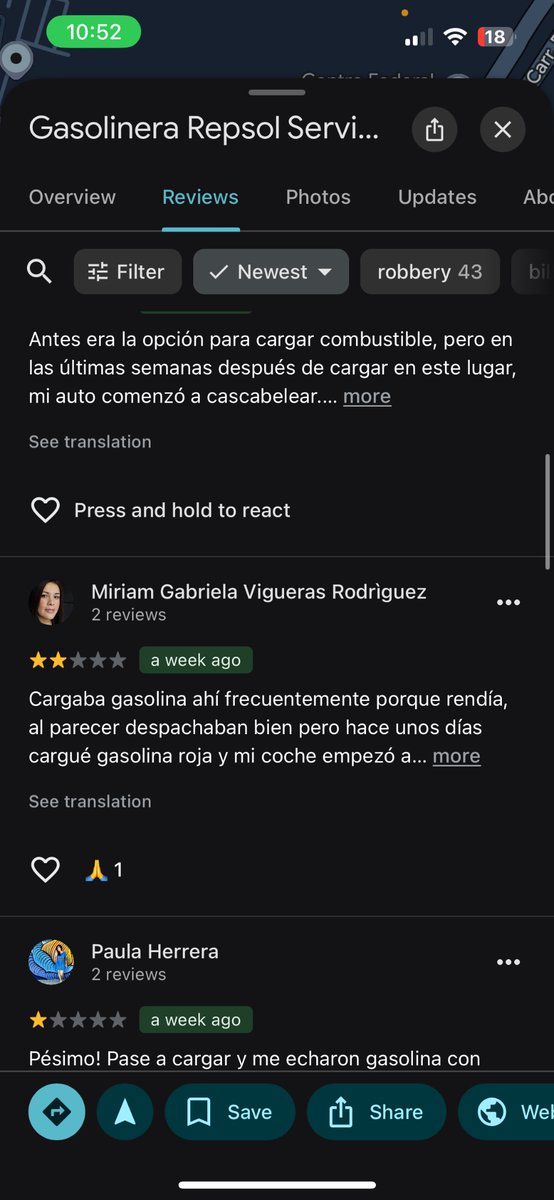 TheSkyrexMC's tweet photo. Parece común que en la gasolinerías @repsolmexico estén despachando gasolina rebajada con agua, recién me sucede y me meto a revisar las reseñas de 3 gasolinerías de estas cerca de mí y de 3 meses para acá comentarios de lo mismo. @Profeco https://t.co/M9MkdXLYBQ