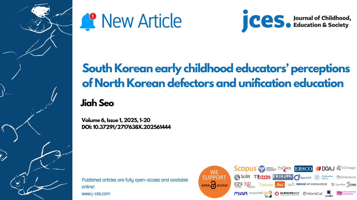 📄New Article

📌South Korean early childhood educators’ perceptions of North Korean defectors and unification education

✒️by Jiah Seo

🔗 doi.org/10.37291/27176…

#earlychildhood #childhood #education #children #earlyyears #EducationForAll