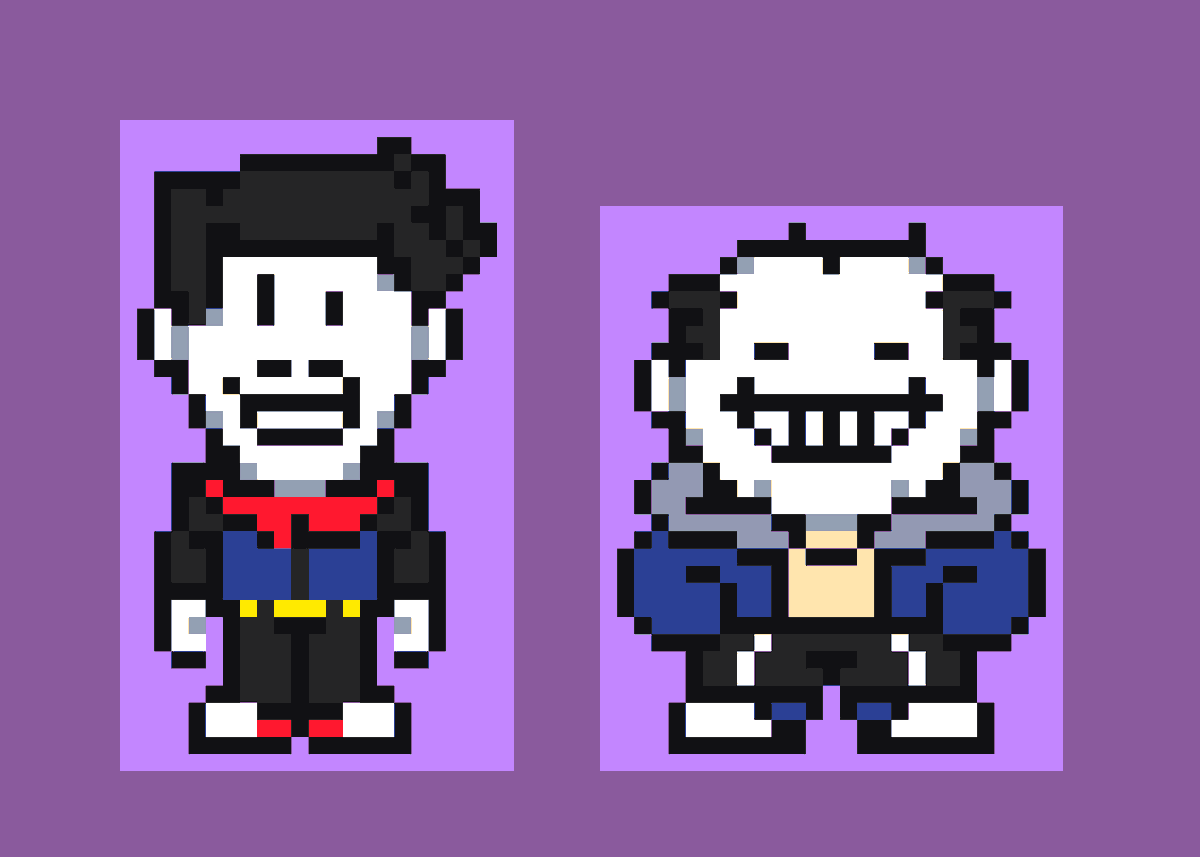 gustusgloop's tweet photo. ok too much pluey...for now.
instead, have a new design for human sans and papyrus
they are earthbound now ( so retro )
#undertale #overtale ( yes ) https://t.co/H2Yig2zpQS