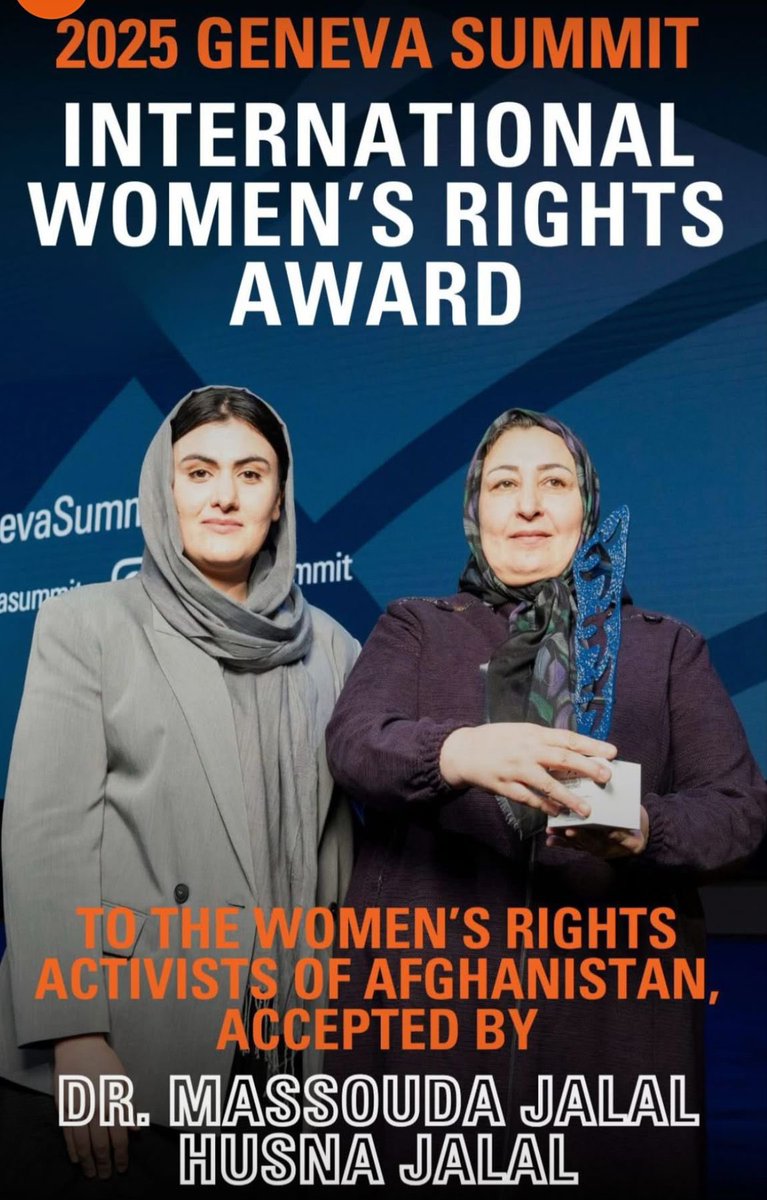 NAACS2012's tweet photo. Appreciate Human Rights Watch for recognizing the resilience, resistance, and activism of Afghan women by honoring Dr. Massouda Jalal and Husna Jalal, founder of the Young Afghan Women’s Movement, with the prestigious 2025 International Women’s Rights Award. https://t.co/YBe6iMlxVH