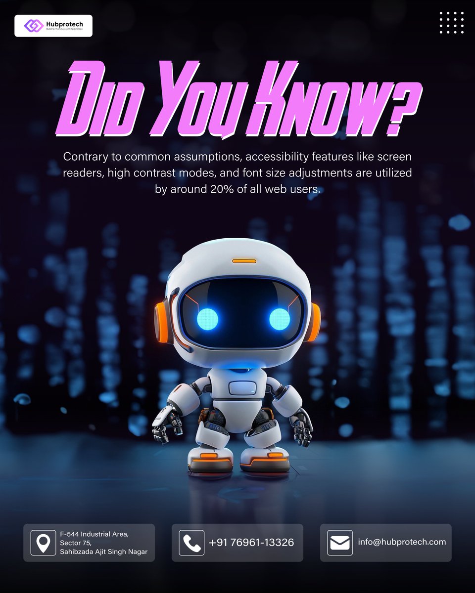 hubprotech's tweet image. Surprised? #AccessibilityFeatures aren’t just for a few! Around 20% of #WebUsers rely on tools like #ScreenReaders, #HighContrast modes, and #FontSize adjustments. Let&apos;s make the web a friendly place for everyone!
.
#Hubprotech #BestAgency #Mohali #ContactUs

[Web Development]