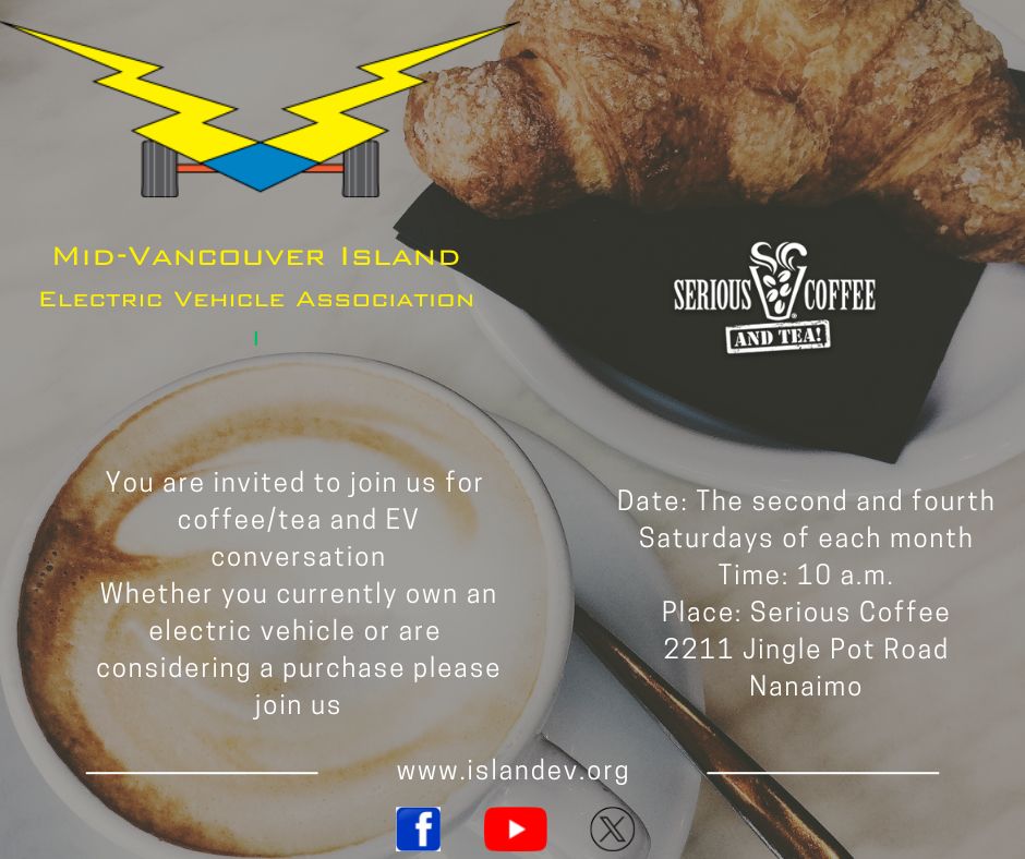 Join us this Saturday February 22nd for coffee/tea and EV talk