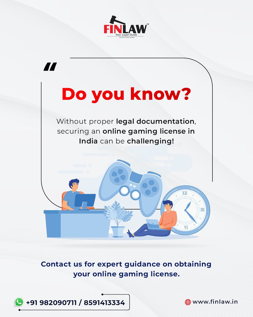 Consult_Finlaw's tweet photo. Getting an #onlinegaming #license in #India requires more than just an application—it demands proper #legal #documentation.
Without the necessary #compliance documents, your approval could be delayed or denied. Contact us for guidance and legal help.
.
#finlaw https://t.co/8Bf0cBoaH7