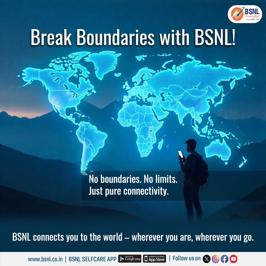 BSNLCorporate's tweet photo. Push limits, break barriers, and stay ahead with #BSNL. Your connection to a world without boundaries.
#BSNLIndia #BreakBoundaries #LimitlessConnection https://t.co/bPt5FKmbup