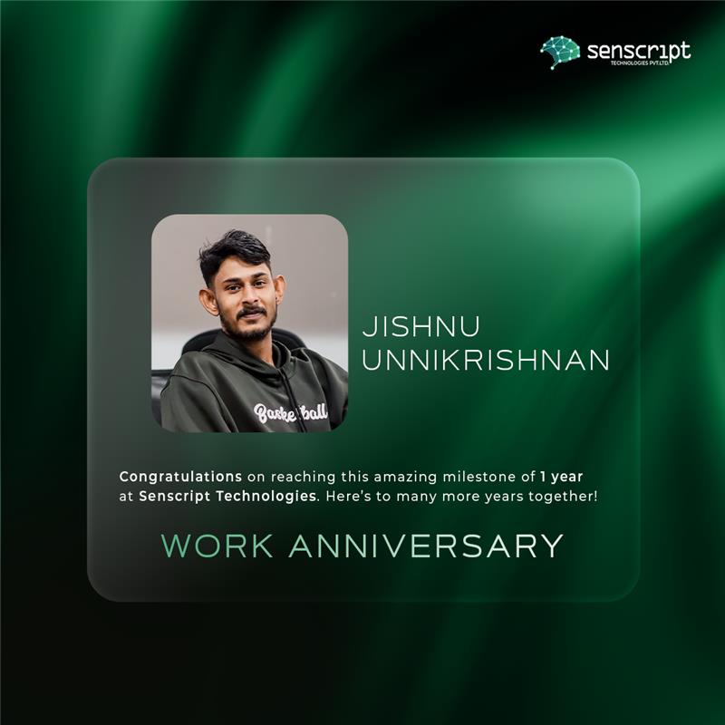 senscript's tweet image. Happy Work Anniversary Jishnu!🎉

Your talent, innovation, and passion for design continue to make a difference. We’re grateful to have you on this journey—let’s keep creating magic!