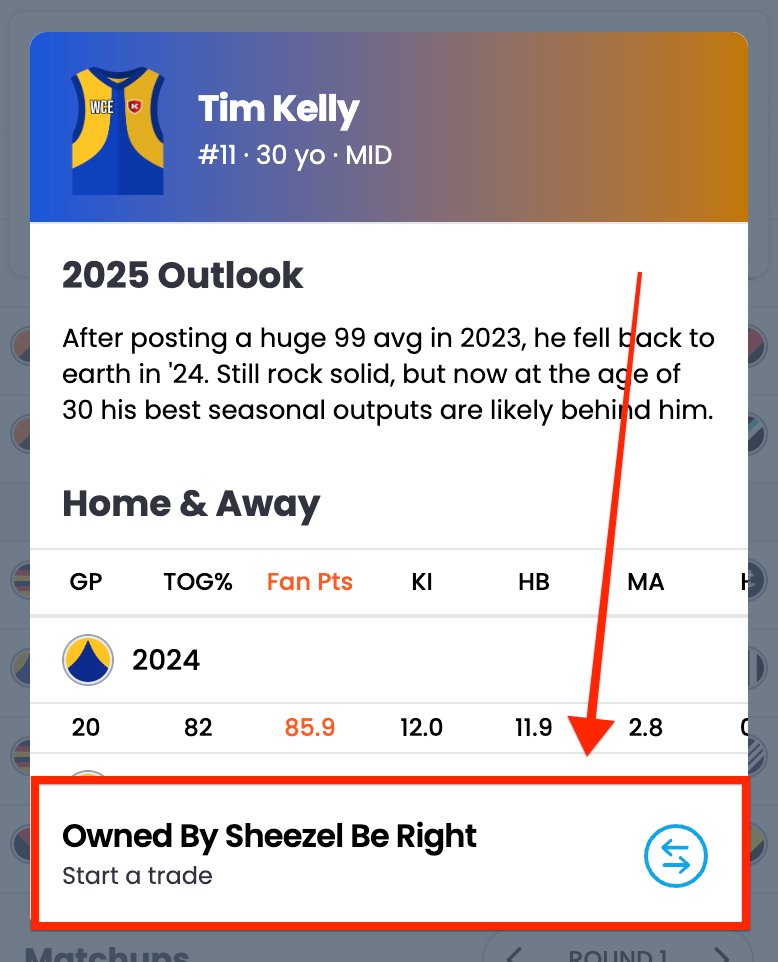 KeeperAFL's tweet image. ACTION BUTTONS 🔀

Another day, another improvement. This time you can initiate a trade, add or drop from ANYWHERE in the app.

Just open a player profile and away you go. Simples.