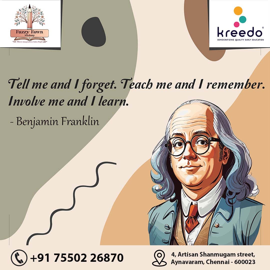 FuzzyFawn's tweet photo. 🚀 "Tell me and I forget. Teach me and I remember. Involve me and I learn." – #BenjaminFranklin ✨

At #FuzzyFawnAcademy, we make learning fun &amp; engaging for young minds! 🌱📚

📍 Ayanavaram, Chennai
📞 +91 75502 26870

 #KreedoLearning #EarlyEducation #LearnWithFun https://t.co/wteSCCQBlV