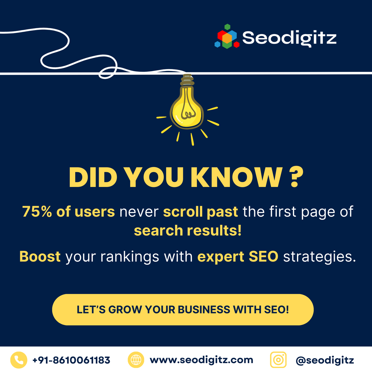 SEODigitz's tweet photo. 📢 Did You Know? 75% of users never scroll past the first page of search results! 🚀

📈 Let’s optimize your website for success!

📞 086100 61183
🌐 https://t.co/CYhUdUcB9F

#SEOFacts #SEO #DigitalMarketing #GoogleRanking #WebsiteTraffic #SearchEngineOptimization #OnlineSuccess https://t.co/arcZSi5ppx