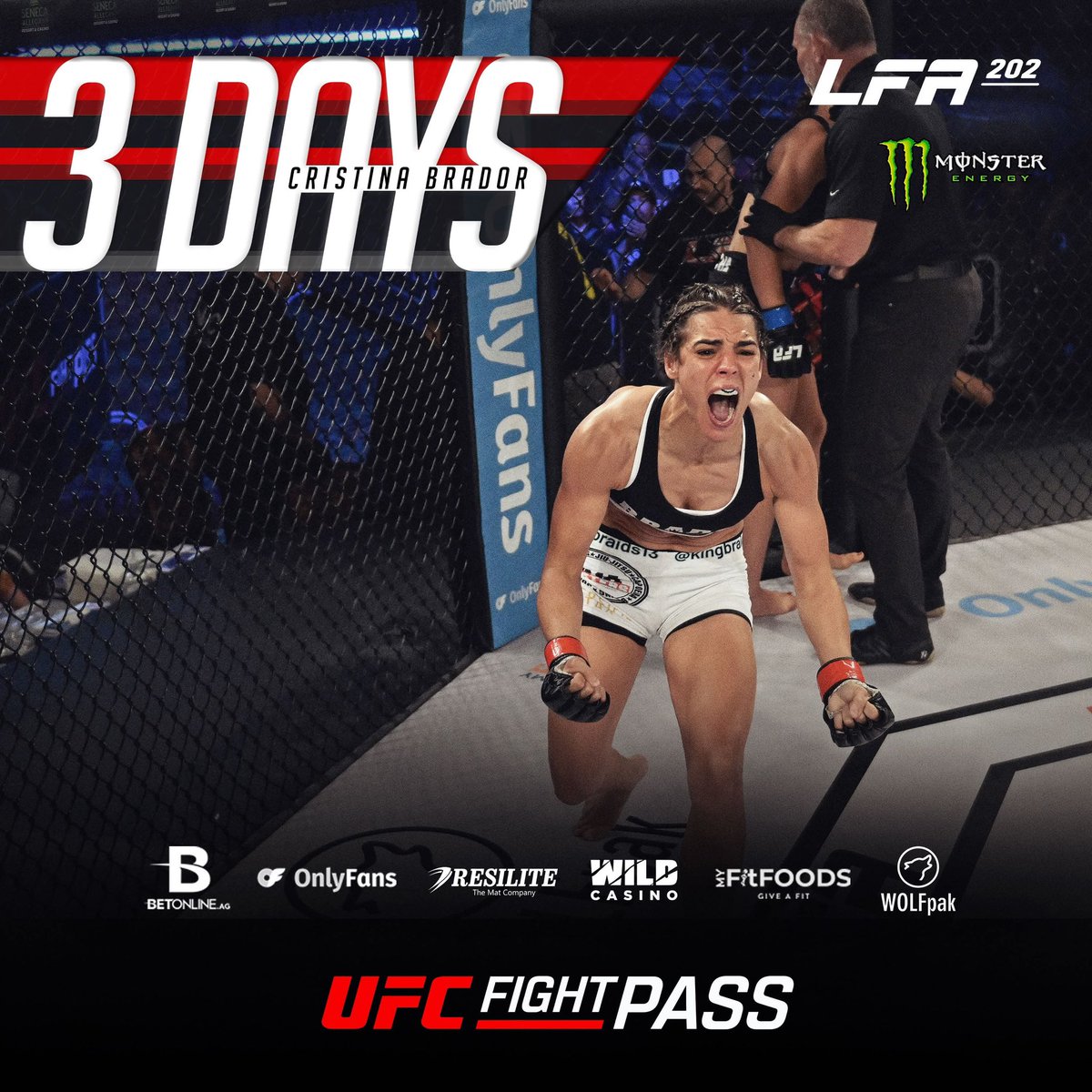 LFA (@lfafighting) on Twitter photo In 3 Days, top prospect #CristinaBrador returns to the LFA Octagon at #LFA202! 🇺🇸
Friday, February 21
<a href="/SenecaCasinos/">Seneca Niagara Resort & Casino</a>
#NiagaraFalls, #NewYork
🎫: bit.ly/LFA202_TIX
#MMA
#LFANation
<a href="/UFCFightPass/">UFC FIGHT PASS</a> In 3 Days, top prospect #CristinaBrador returns to the LFA Octagon at #LFA202! 🇺🇸
Friday, February 21
<a href="/SenecaCasinos/">Seneca Niagara Resort & Casino</a>
#NiagaraFalls, #NewYork
🎫: bit.ly/LFA202_TIX
#MMA
#LFANation
<a href="/UFCFightPass/">UFC FIGHT PASS</a>