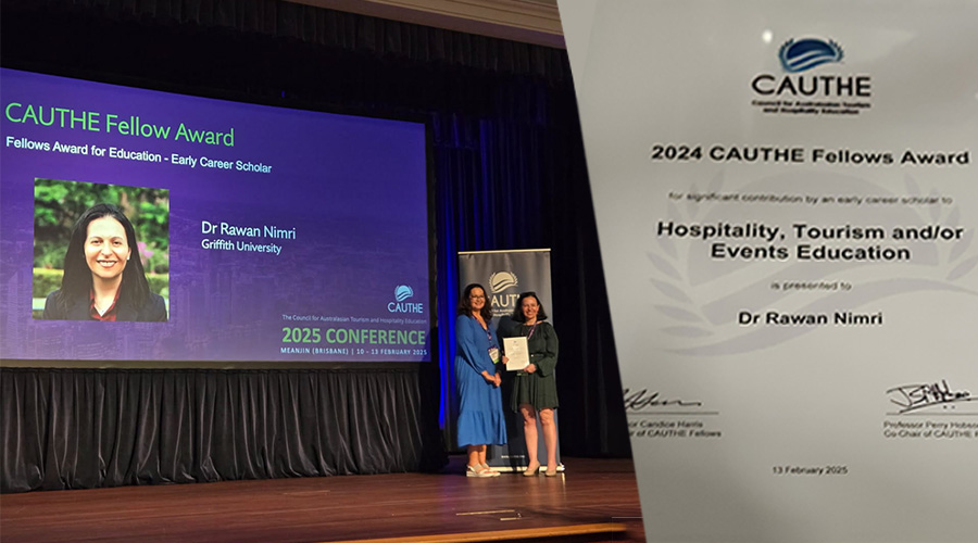 Griffith Institute For Tourism (@gift_griffith) on Twitter photo 👏 👏 👏 Huge congratulations to <a href="/gift_griffith/">Griffith Institute For Tourism</a>'s and <a href="/GriffithBiz/">Griffith Business School</a>'s Dr Rawan Nimri, Phd SFHEA who received the <a href="/cauthe1/">CAUTHE</a> Fellows Award for significant contribution to hospitality, tourism, and events education. Awards were presented at the 2025 Conference in Meanjin (Brisbane). 👏 👏 👏 Huge congratulations to <a href="/gift_griffith/">Griffith Institute For Tourism</a>'s and <a href="/GriffithBiz/">Griffith Business School</a>'s Dr Rawan Nimri, Phd SFHEA who received the <a href="/cauthe1/">CAUTHE</a> Fellows Award for significant contribution to hospitality, tourism, and events education. Awards were presented at the 2025 Conference in Meanjin (Brisbane).