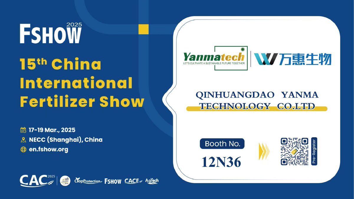 TechY6582's tweet image. 🚀 Join Yanmatech at FSHOW 2025!
📅 March 17-19, 2025
📍 NECC, Shanghai | Booth 12N36
Discover our latest innovations in sustainable fertilizers! Let’s cultivate a sustainable future together. 🌱